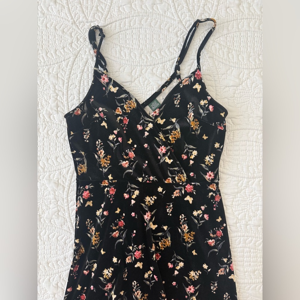 wild fable Black Floral Velvet Wrap-front Maxi Dress